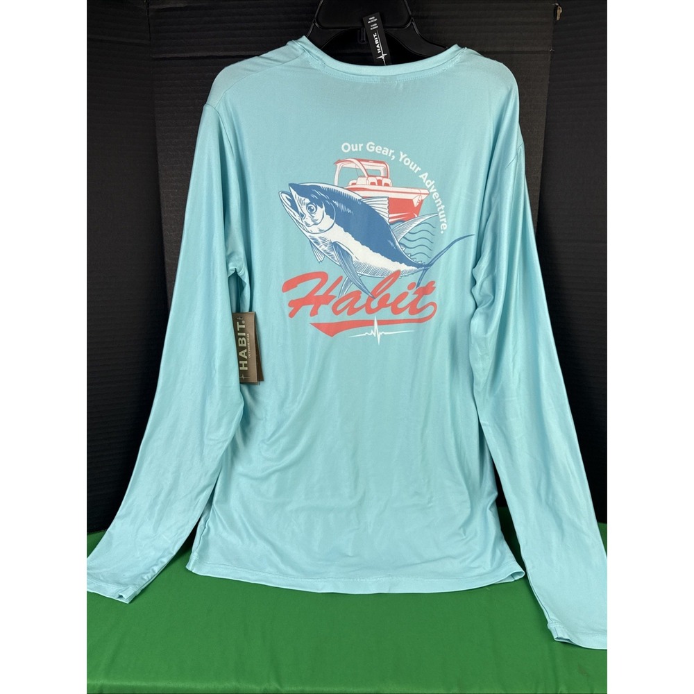 Habit Mens Island Paradise Graphic Long Sleeve Tee Blue Leaping Tuna S